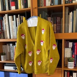 Ivy Jane Festive Yellow Cardigan with Santa Motifs